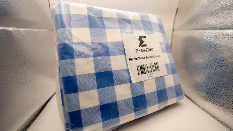 Nappe et Couvre Siège de Table à Picnic Bleu et Blanc – Protection Imperméable PEVA avec Housses de Banc