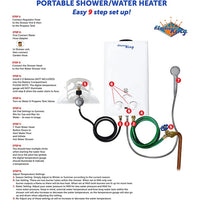 Portable 10L Outdoor Water Heater - 68,000 BTU, Shower Included, CSA Safety