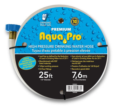 Tuyau d'Eau Douce 25 Pieds 1/2 Pouce - Non Chauffé, Sans Plomb, Matériau Approuvé FDA