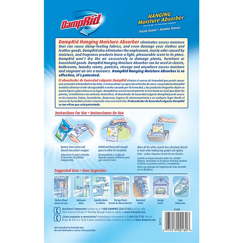 Déshumidificateur DampRid® - Granules dans Sac Suspendu - Parfum Frais - 14 Onces