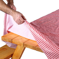Tablecloth Rectangulaire 54 x 84 pouces avec Couvre-Bancs - Polyéthylène Sûr pour Aliments, Carreaux Rouges et Blancs