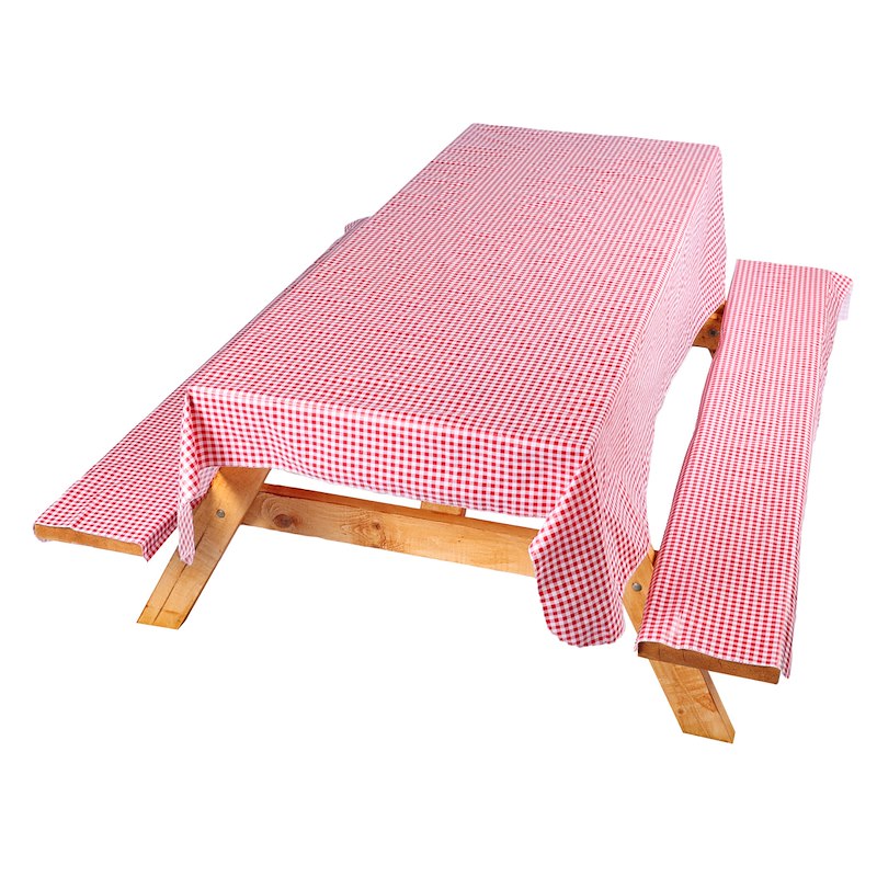Tablecloth Rectangulaire 54 x 84 pouces avec Couvre-Bancs - Polyéthylène Sûr pour Aliments, Carreaux Rouges et Blancs