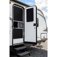 RV Door Window Sunshade – 25-1/4 x 16-1/4 inches – Black Nylon Reflective Back – Easy Hook and Loop Installation