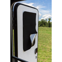 RV Door Window Sunshade – 25-1/4 x 16-1/4 inches – Black Nylon Reflective Back – Easy Hook and Loop Installation