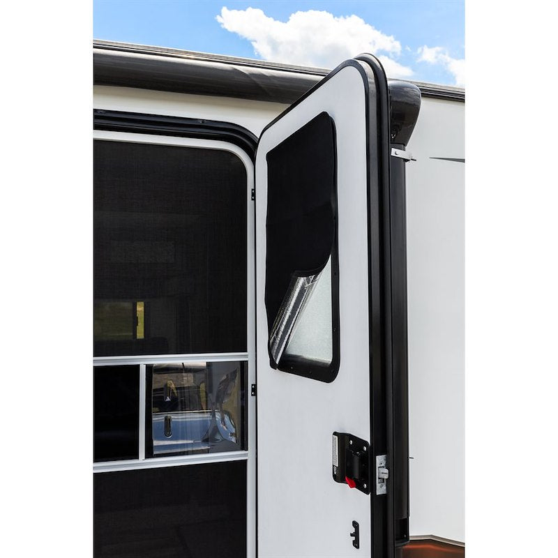Pare-soleil pour fenêtre de porte de VR – 25-1/4 x 16-1/4 pouces – Noir nylon avec dos réfléchissant – Installation facile avec attaches à crochets et boucles