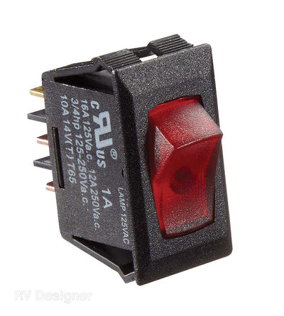 Interrupteur à bascule 125V AC, contrôle éclairage/chauffe-eau/pompe, rouge illuminé, noir, SPST