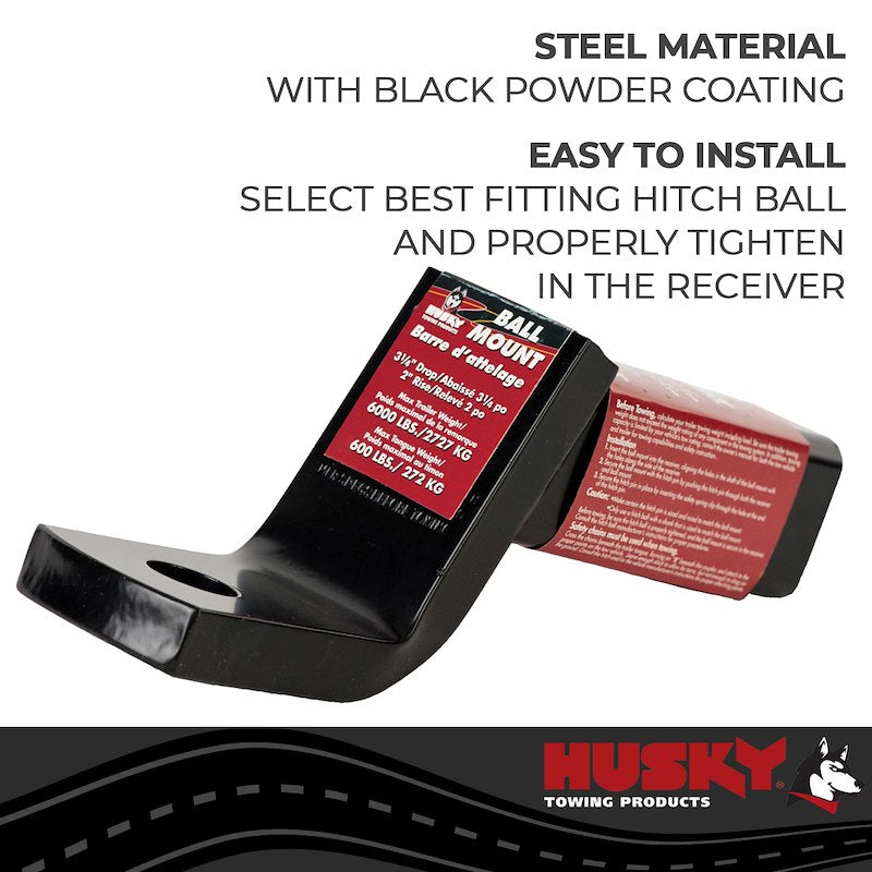 Montée de Boule d'Attelage Husky pour Remorque, Classe III/IV, Récepteur 2 Pouces, 6000 Lbs - Acier Revêtu de Poudre