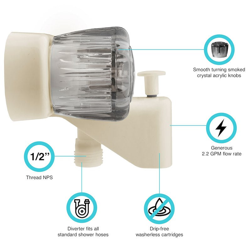 Robinet de Baignoire RV 4” avec Inverseur – Dura Faucet Bisque Parchment