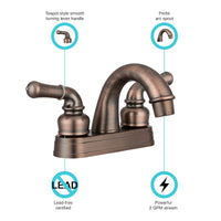 Robinet Lavabo RV Bronze Huilé Dura Faucet 10-1189 | Poignées Style Théière