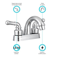 Robinet Lavabo RV Dura Faucet Chrome 2 Poignées Style Théière – 10-1187