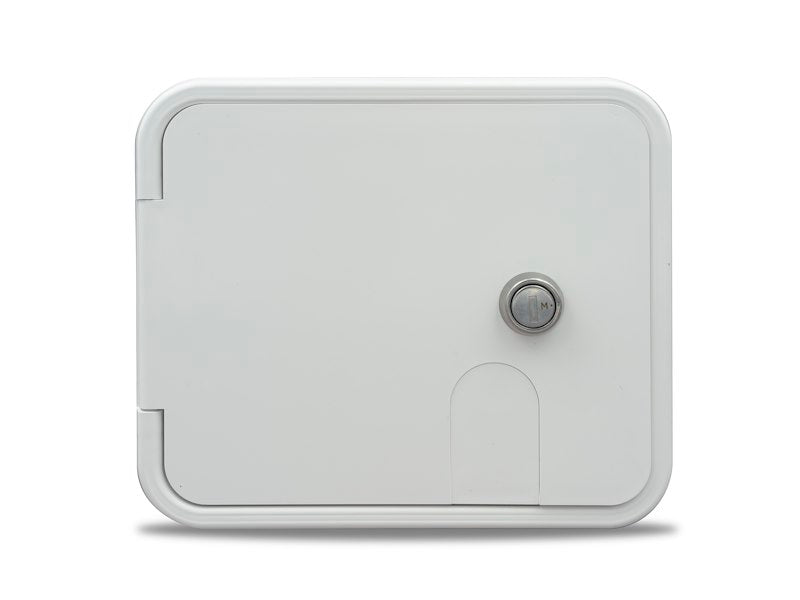 Entrée d’eau RV B&B Molders 55-5304 – Trappe verrouillable avec évent et valve de contrôle – Blanc polaire
