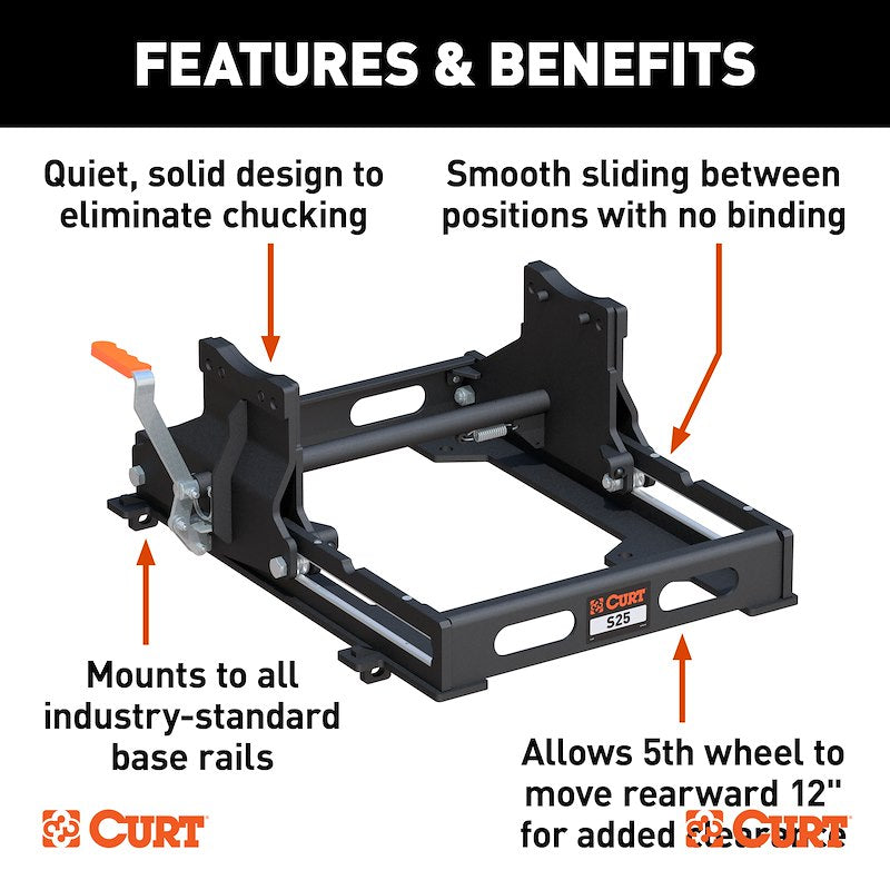 CURT S20 Glissière pour Attelage 5e Roue 25 000 lb – Déplacement 12 po pour Camion Caisse Courte