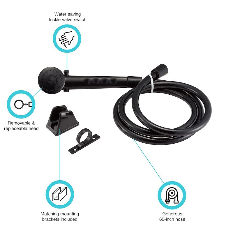 Pomme de Douche Portative Dura Faucet avec Tuyau 60” – Nickel Brossé, Économie d’Eau, Pour VR ou Maison