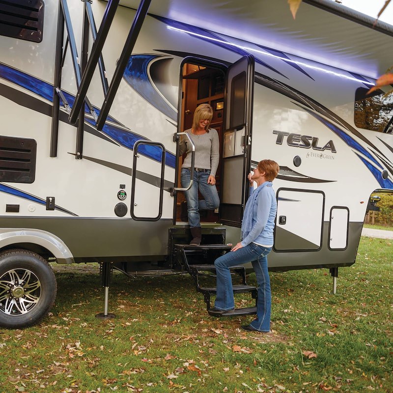 Marchepied RV Lippert 3 Marches Pliantes – Acier Noir 24" Antidérapant