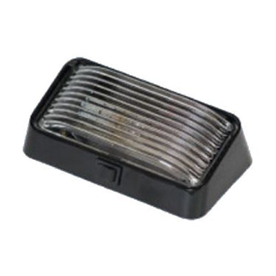Lumière de porche RV Arcon 12V – Base noire avec lentille claire et interrupteur intégré