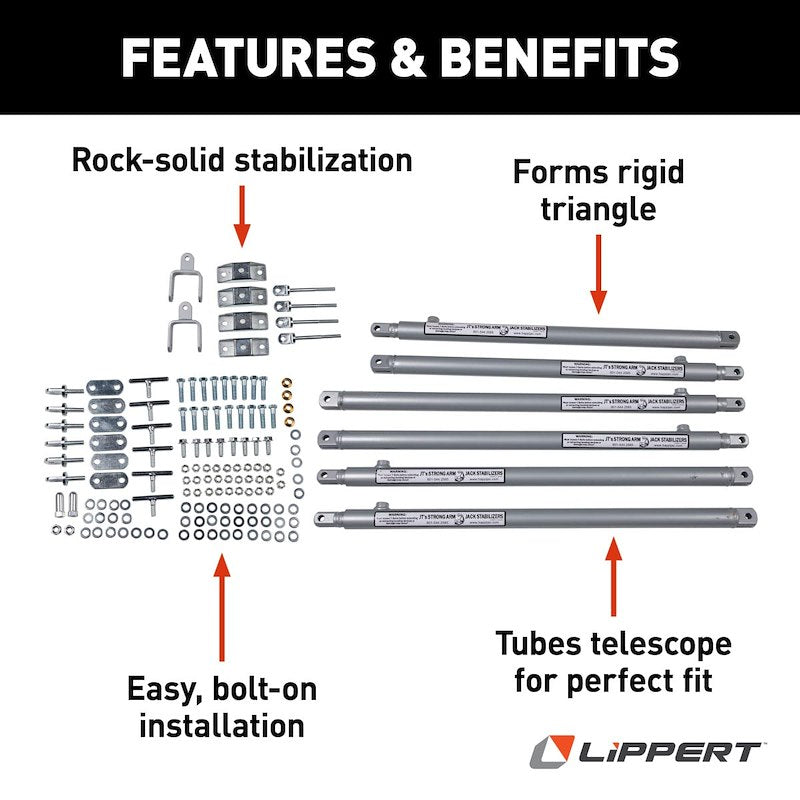 Stabilisateur JT’s Strong Arm Lippert pour roulotte à sellette – Kit de renfort en acier (15-0359)