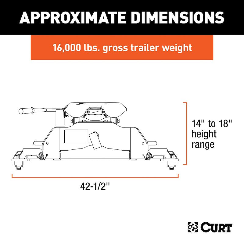 Attache Fifth Wheel CURT A16 16 000 lb pour Ram avec Système OEM – Tête Articulée et Poignée Autobloquante