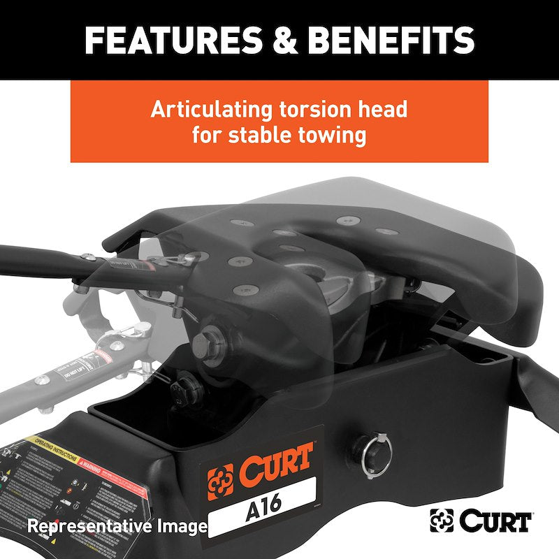 Attache Fifth Wheel CURT A16 16 000 lb pour Ram avec Système OEM – Tête Articulée et Poignée Autobloquante