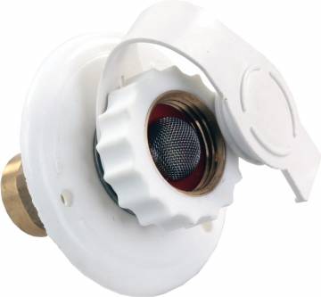 JR Products Water Inlet for RV – City Connection 1/2 inch FPT x 3/4 inch with Check Valve