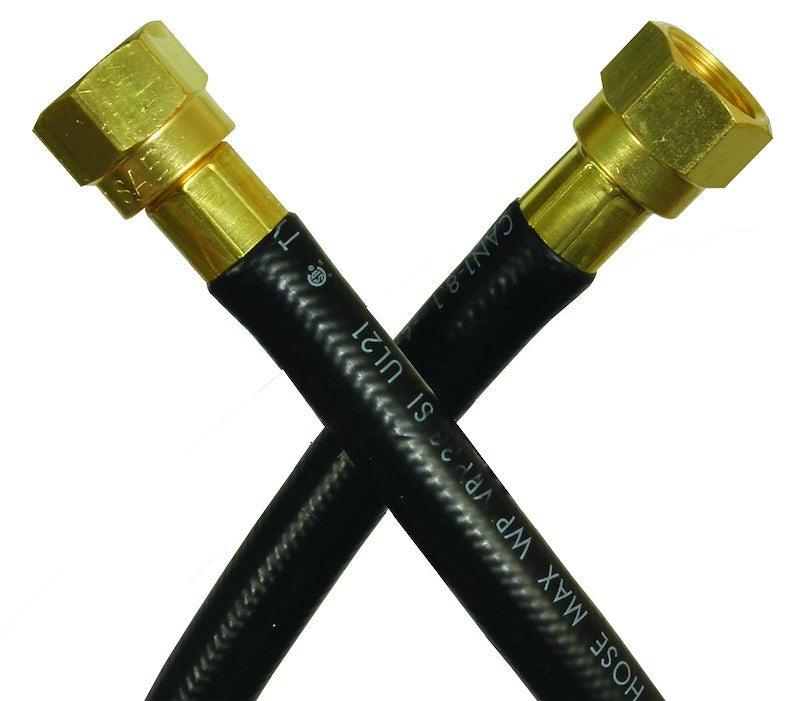 Tuyau de propane JR Products 48 po – 1/4" caoutchouc, raccords flare 3/8" femelle, homologué UL/CSA