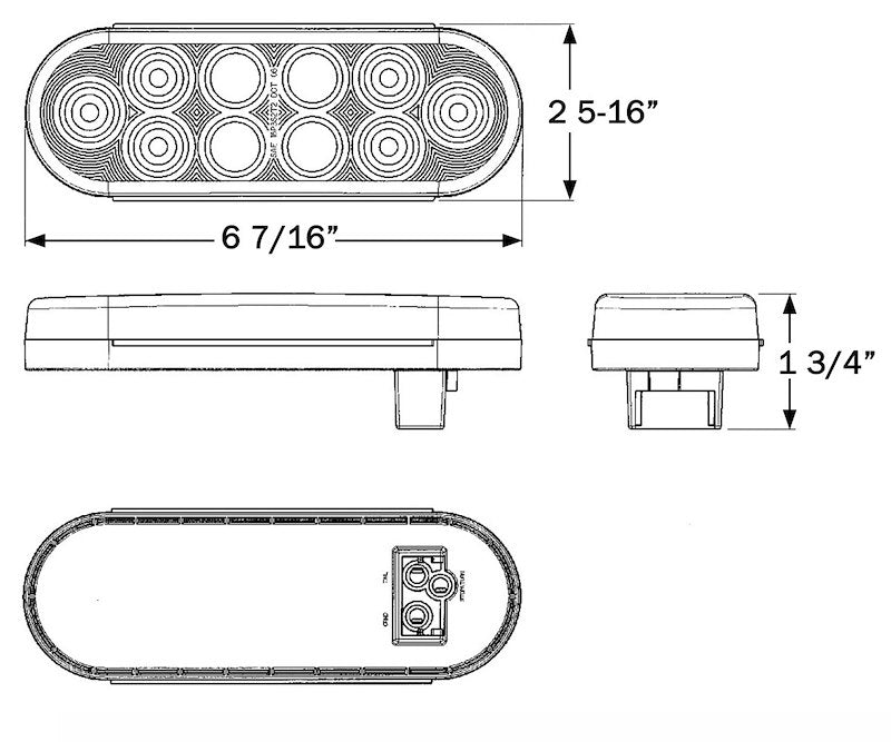 Feu arrière LED ovale submersible Optronics STL72 – Stop/Clignotant/Position