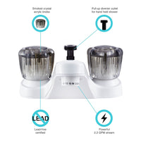 Dura Faucet Robinet de Lavabo 4” avec Déviateur de Douche – 2 Poignées Acrylique Fumé – Blanc Plastique