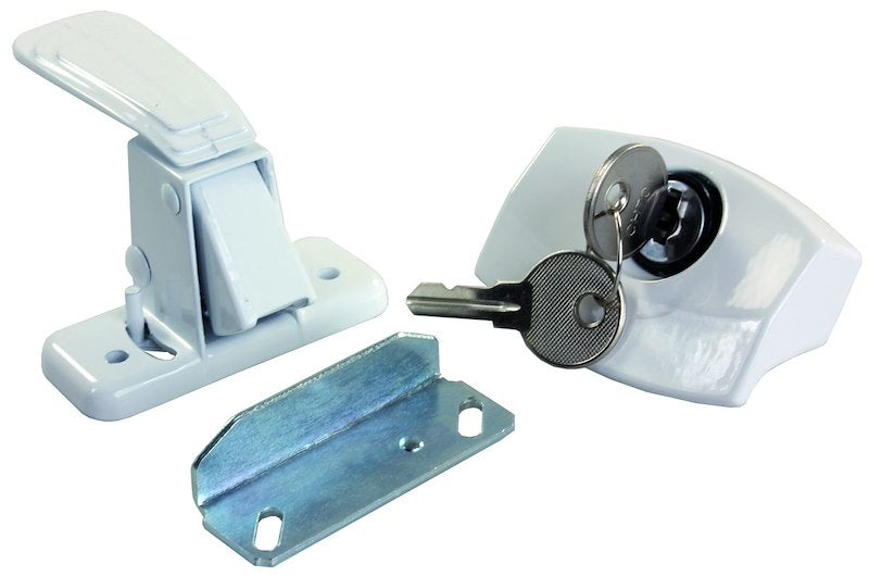 JR Products 20-0753 Entry Door Handle for RV – White Locking Steel
