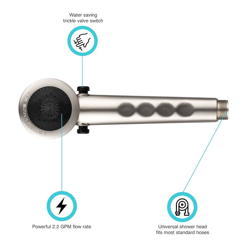 Pomme douche VR nickel satine avec valve economie eau
