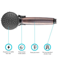 Pomme de douche à main bronze huilé avec contrôle de débit VR