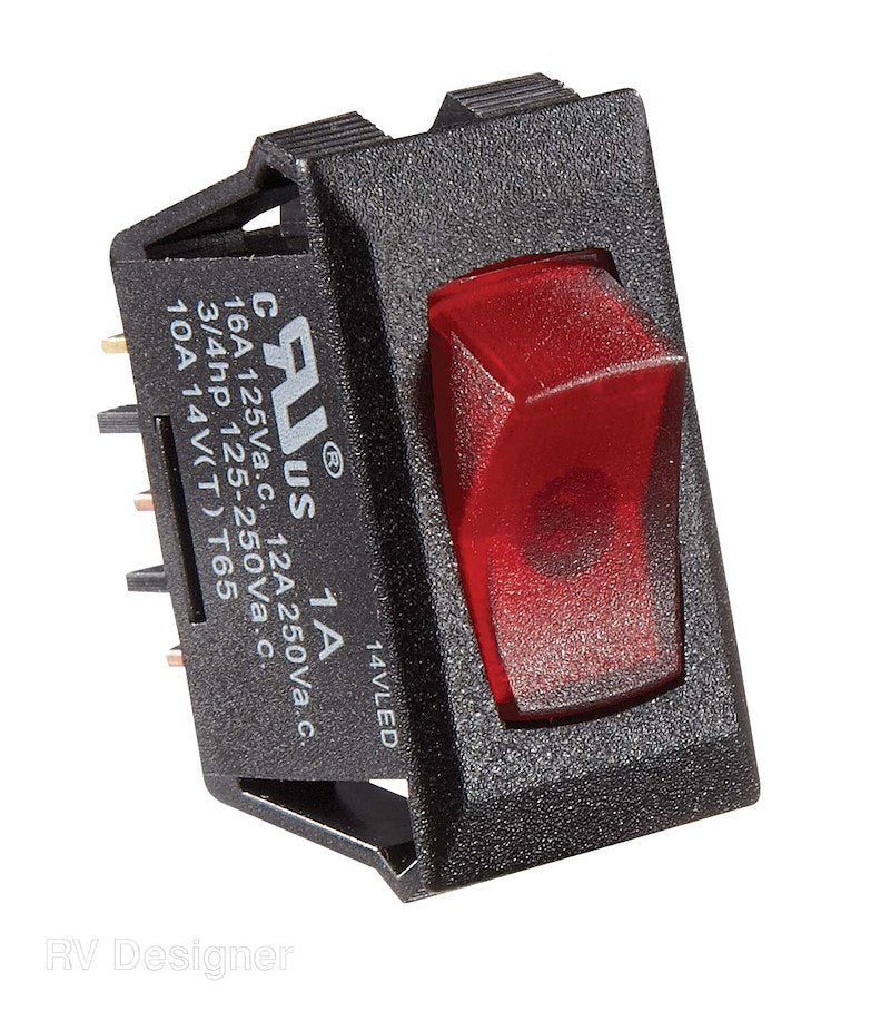Interrupteur lumineux rouge RV Designer 19-2449 On/Off SPST 10A noir