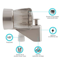 Robinet de Baignoire et Douche 4" Nickel Satiné avec Inverseur