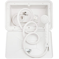 White exterior shower