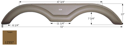 72" x 13" Taupe ABS Tandem Trailer Fenders for RV