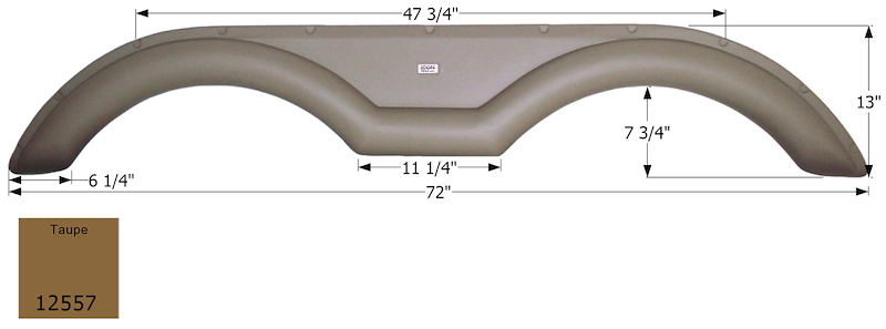 72" x 13" Taupe ABS Tandem Trailer Fenders for RV