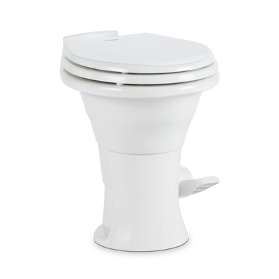 Toilette Dometic 310 pour RV avec système PowerFlush et chasse gravitaire - Cuvette en céramique, siège confortable, et pédale hygiénique