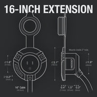 Port d’alimentation NOCO 15A 125V avec câble 16 po et capuchon étanche – Installation facile, profil bas, certifié UL
