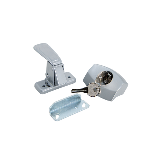 Poignée de porte VR universelle JR Products 20-0232 avec serrure à bouton poussoir – Acier argenté