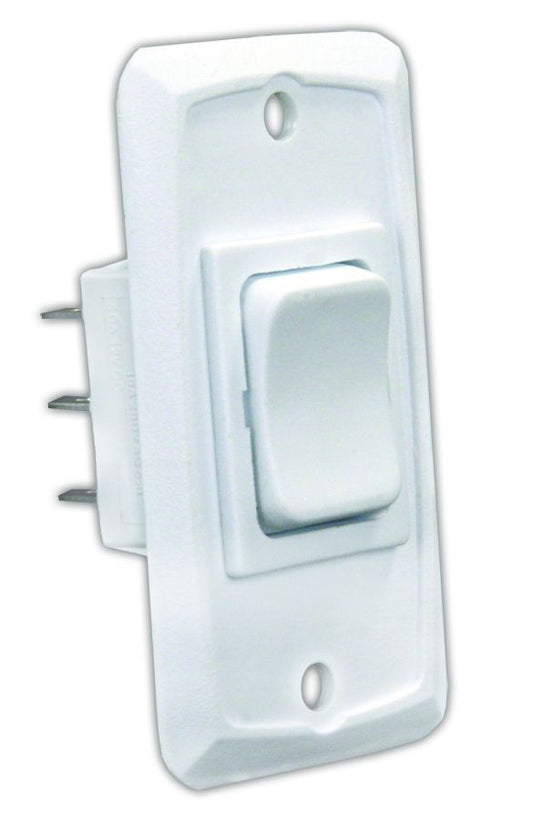 Interrupteur Rocker DPDT Momentané JR Products 12V/125V/250V – Blanc