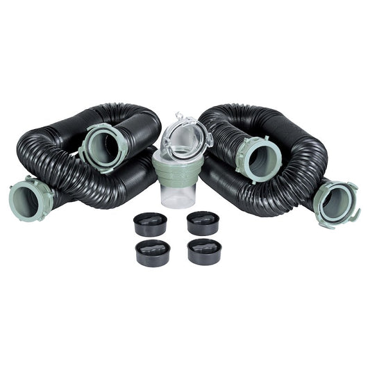 Tuyau d’égout Vortex 20 pieds avec coude transparent et bouchons – 3" de diamètre – Noir