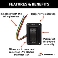 Lippert 62-1061 Replacement Switch for Leveling Jack with Wiring Harness, IP 66 Rated