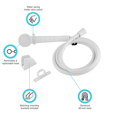 Douchette à main Dura Faucet blanche avec tuyau 60 po et soupape économie d’eau
