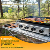 Plaque de cuisson (Plancha) portable à 2/3/4 foyers Martin MGP-22/MGP-23/MGP-24 - Gril à gaz avec plaque en acier émaillé pour camping et activités extérieures