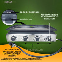 Plaque de cuisson (Plancha) portable à 2/3/4 foyers Martin MGP-22/MGP-23/MGP-24 - Gril à gaz avec plaque en acier émaillé pour camping et activités extérieures