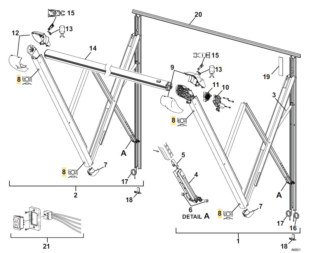 Crochet pour bras d’auvent VR noir – Kit réparation auvent Altitude