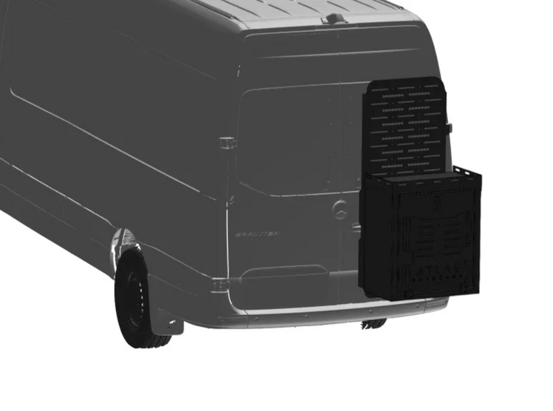 Support multi-usage avec boite large ATLAS RC pour porte arrière de van