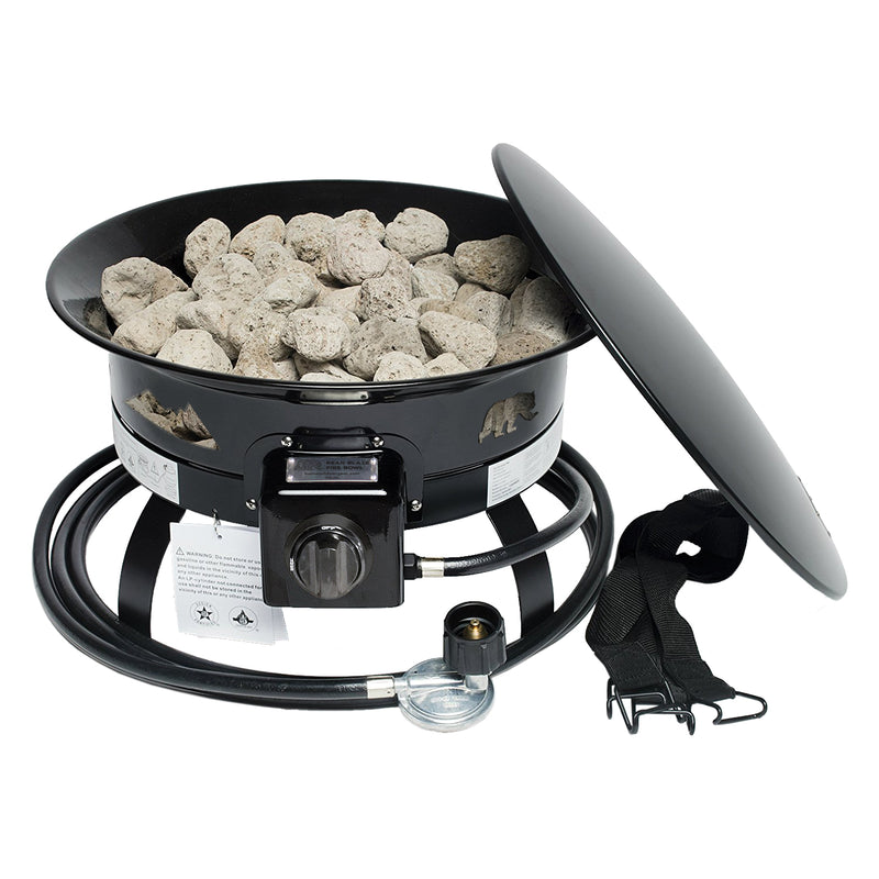 Foyer Extérieur au Propane 19” Bear Blaze Fire Bowl - 58,000 BTU, Roche de Lave, Couvercle Inclus, Facile à Installer