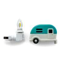 Lampe de Nuit Blue Camper Retro "Life is Better at the Campsite" - LED, Économe en Énergie, Base Pivotante à 360°