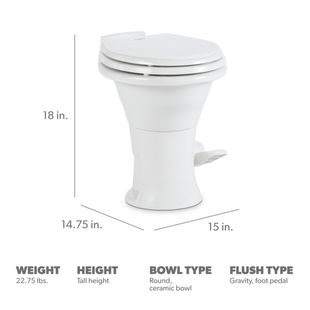 Toilette RV Dometic 310 à chasse gravitationnelle – Cuvette en céramique avec siège à fermeture douce