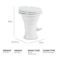 Toilette RV Dometic 310 à chasse gravitationnelle – Cuvette en céramique avec siège à fermeture douce