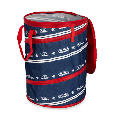 Contenant Pop-Up Camco "Life is Better at the Campsite" – Rangement Extérieur Pliable, Résistant, avec Sac et Piquer pour Camping, VR, Pique-Nique
